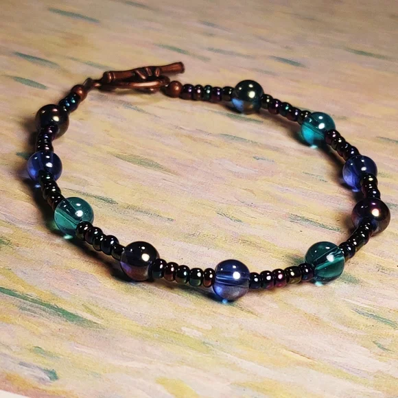 Blue Agate & Glass Beads Handmade Bracelet - Picture 3 of 13